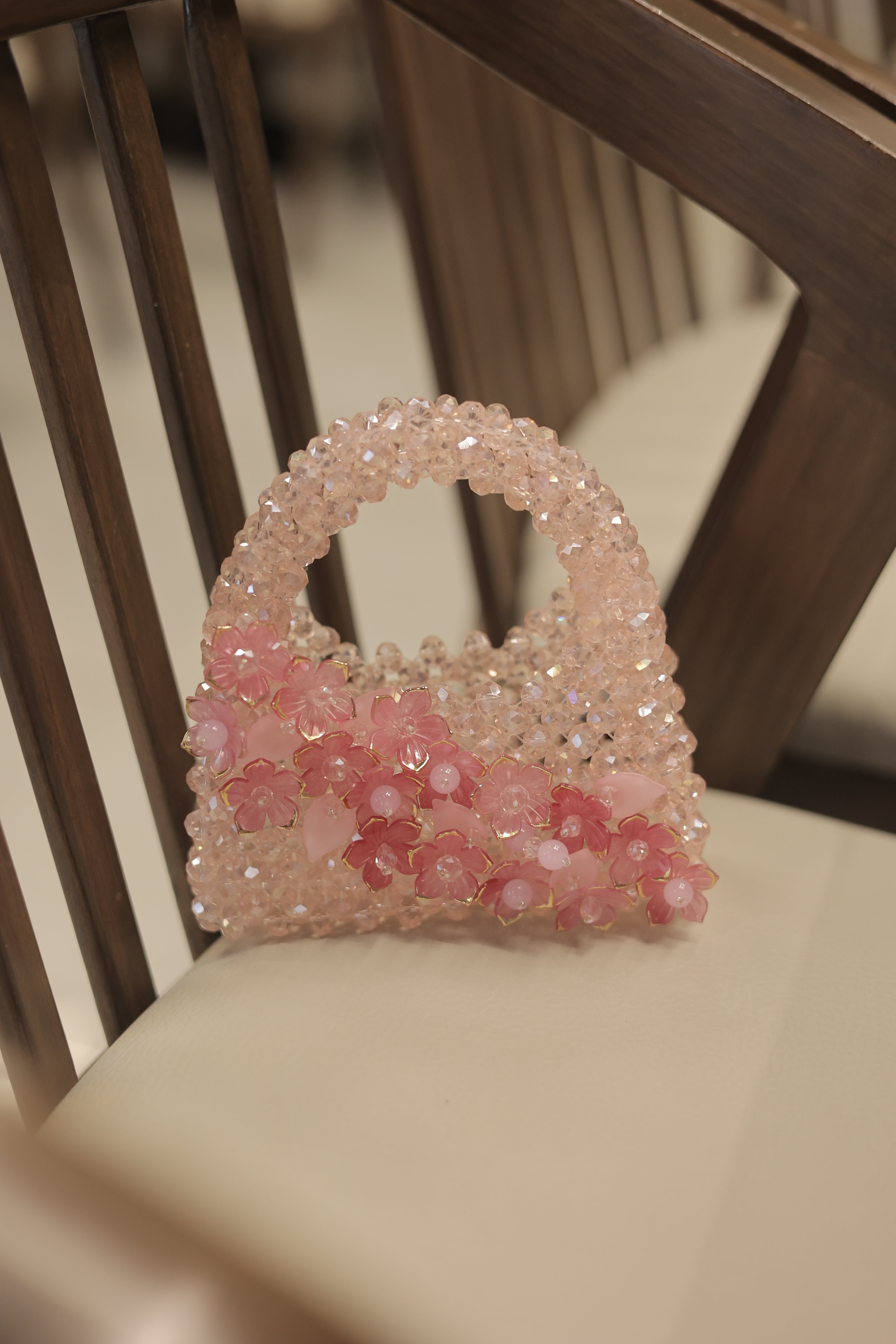 Premium Aesthetic Pink Crystal Floral Hand Carry Bag