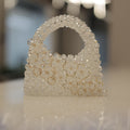 Elegant White Pearl Beaded Floral Designer Mini Purse